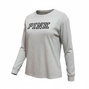 PINK Victoria's Secret Light Gray Long Sleeve Crewneck Tee with Black Logo